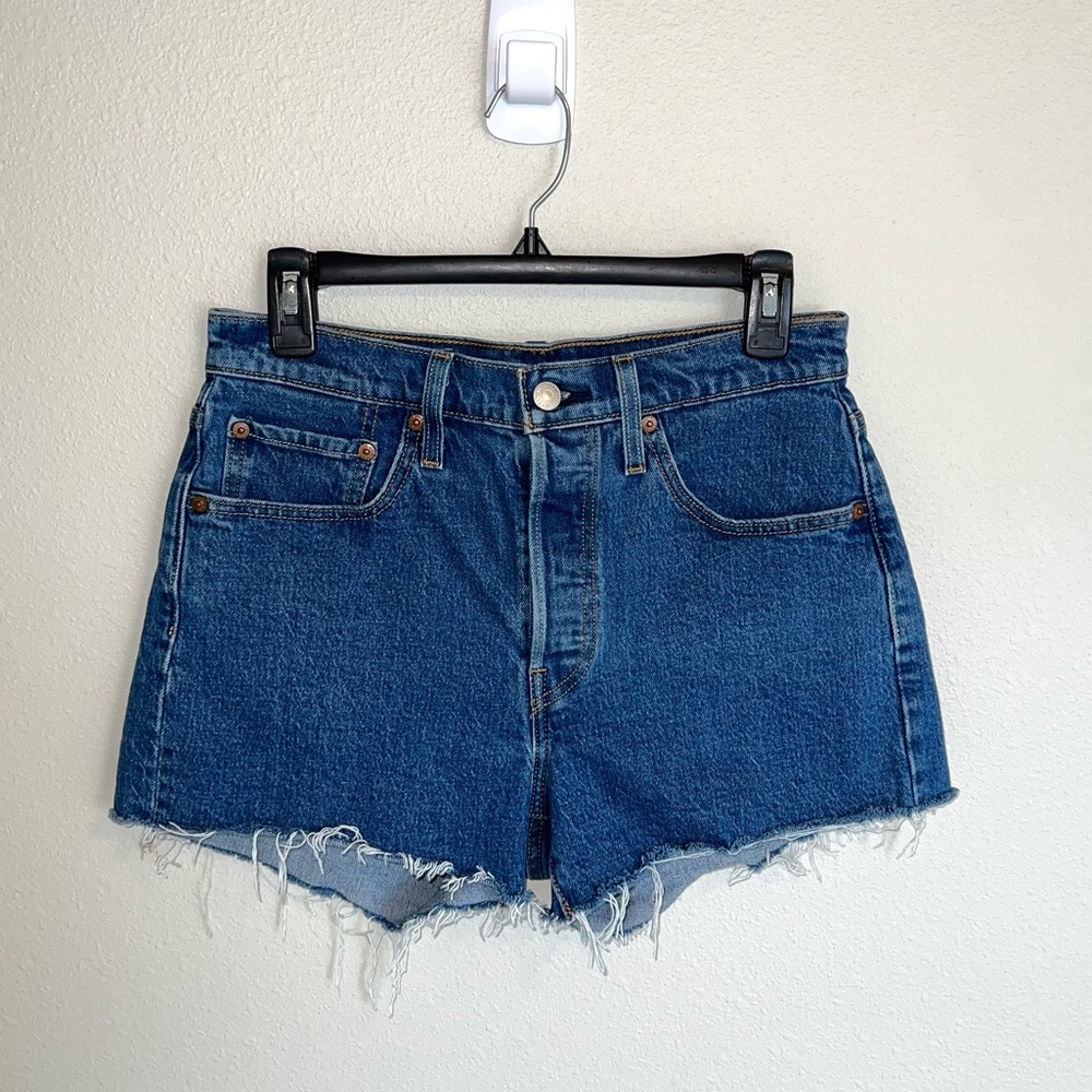 Levi’s 501 Original Cutoff Denim Shorts High Rise Dark Wash Blue Size Women’s 27